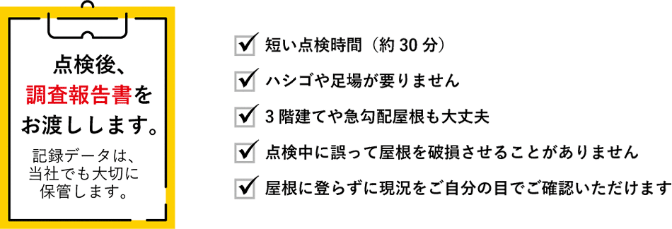 点検後、調査報告書をお届けします。